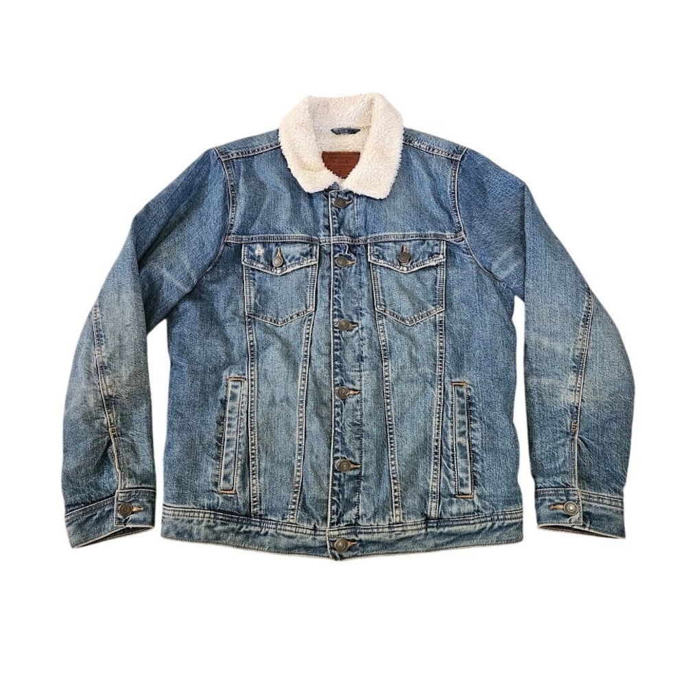 Abercrombie & Fitch Y2K Style Denim Jacket Men Medium Blue Sherpa Lined Trucker